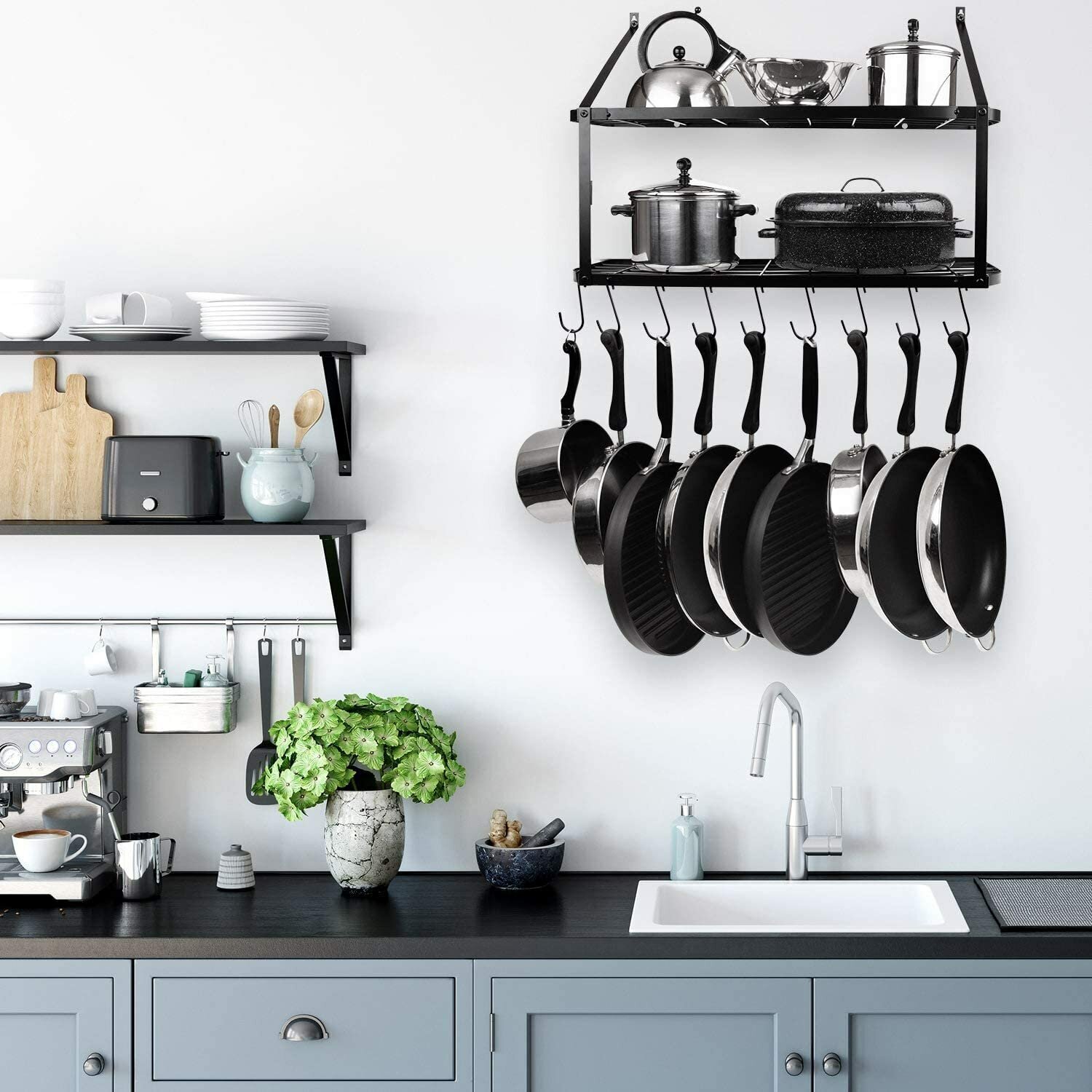 Wrought Iron Pot Rack and Shelves