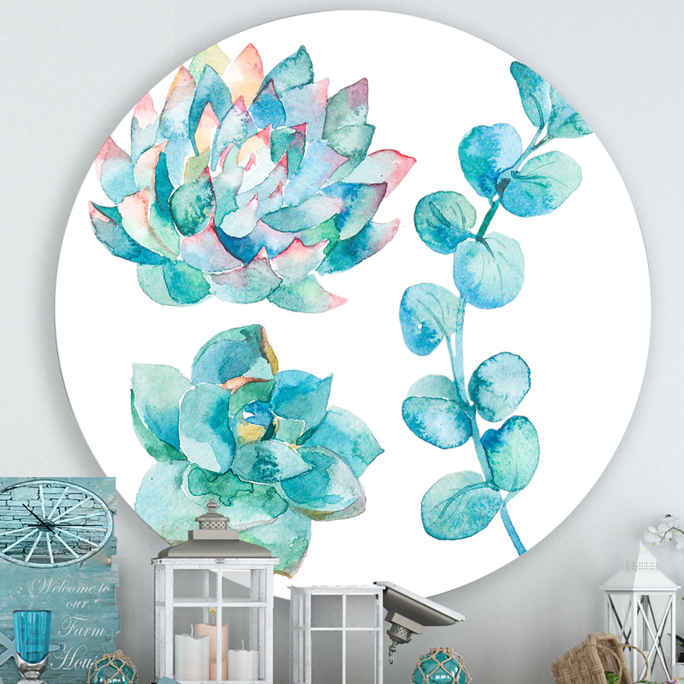 Zen White and Blue Metal Flower Wall Decor Piece