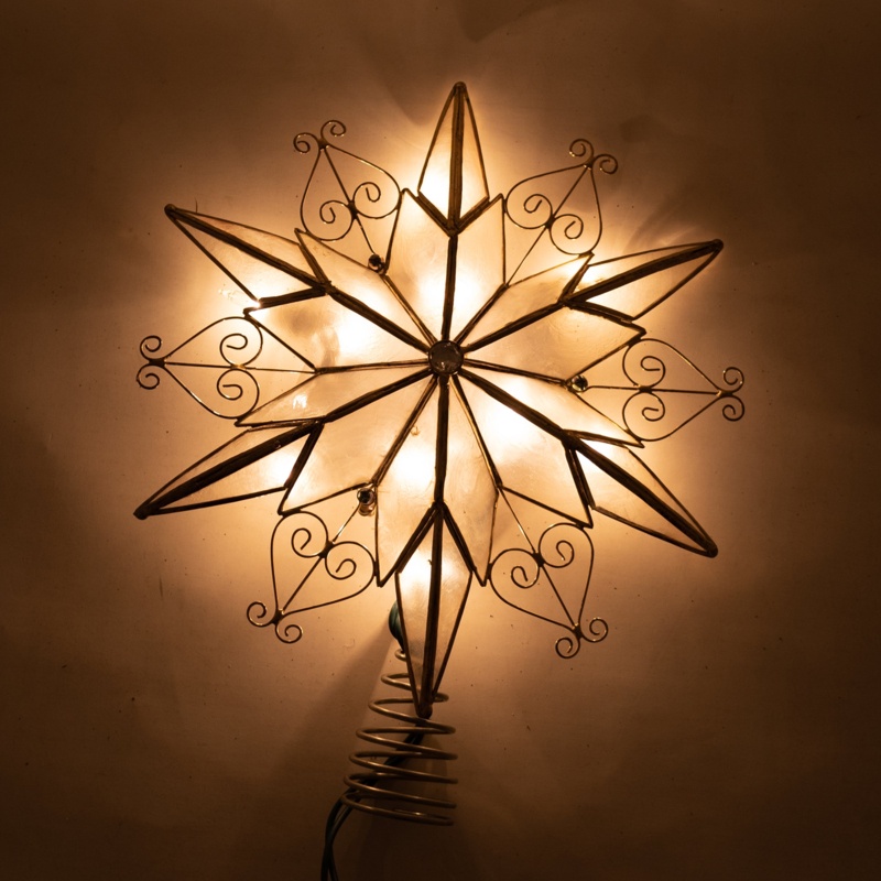 10 Light 6 Point Capiz Star Tree Topper with Scroll Design