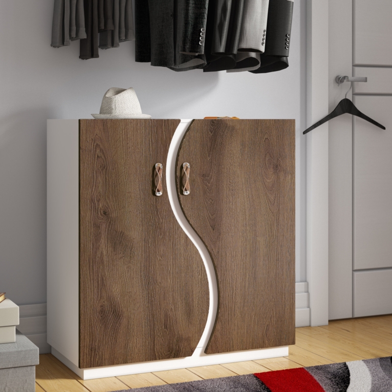 Two-Tone Shoe Cabinet with Curved Doors