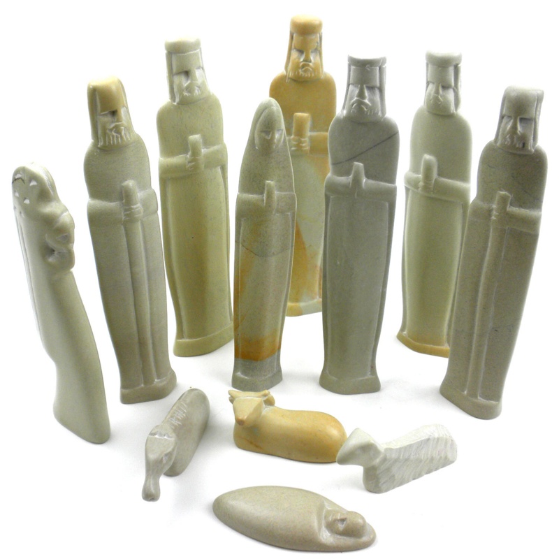 12 Piece Natural Soapstone Nativity Set