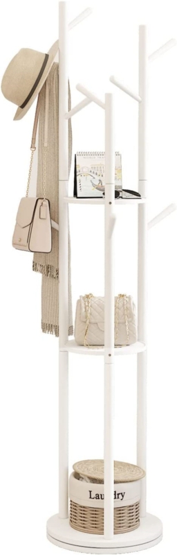 Rotating Solid Wood Coat Hanger with Storage