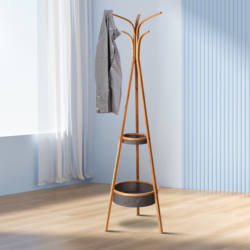 Bamboo Wood Coat Rack with Storage
