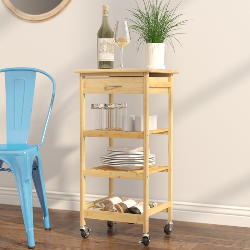 15.8'' Wide Rolling Kitchen Cart with Solid Wood Top