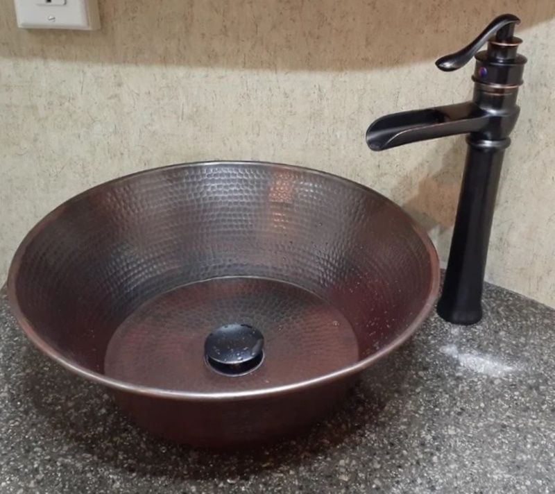 15" Round Miners Pan Cazo Copper Bathroom Sink