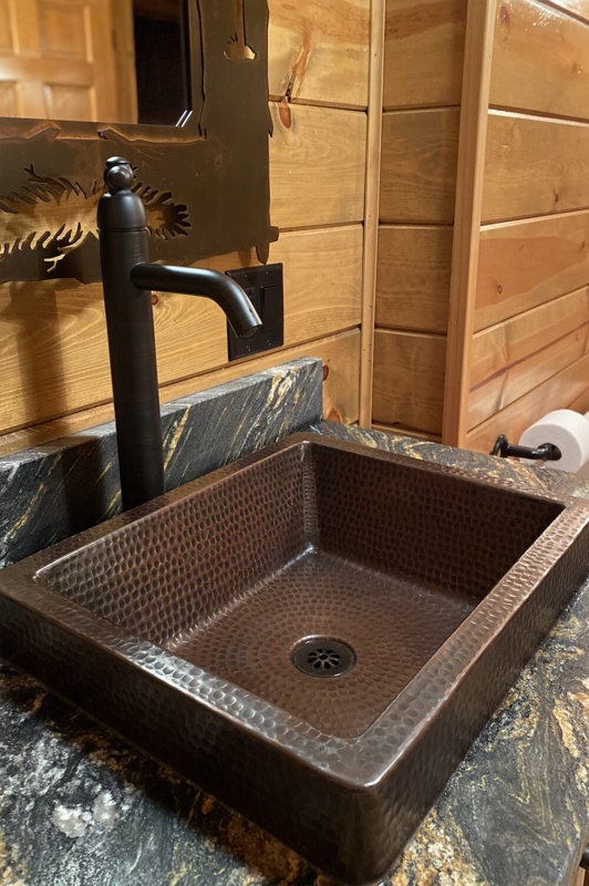 15" Square Skirted Vessel Hammered Copper Sink