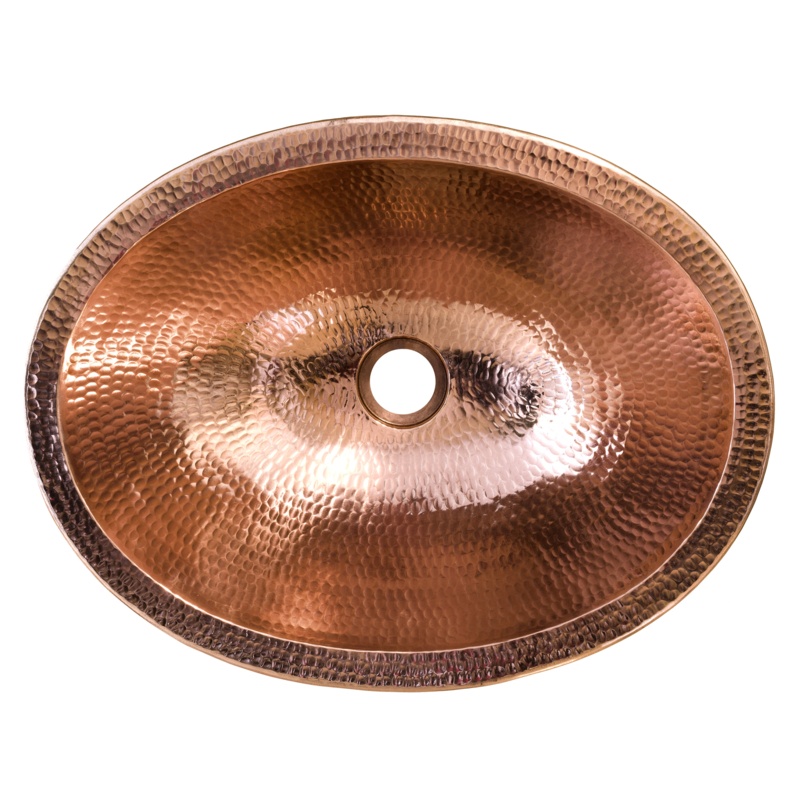 17" Compact Oval Skirted Vessel Hammered Copper Sink