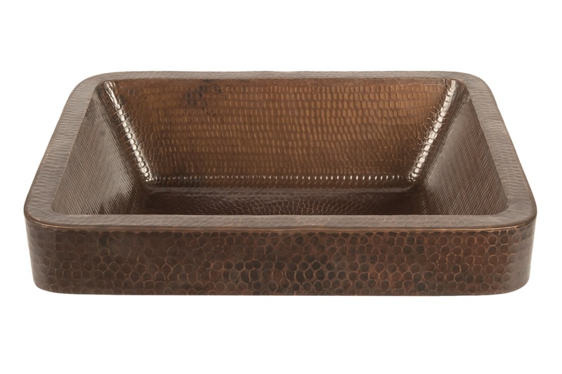 17" Rectangle Skirted Vessel Hammered Copper Sink