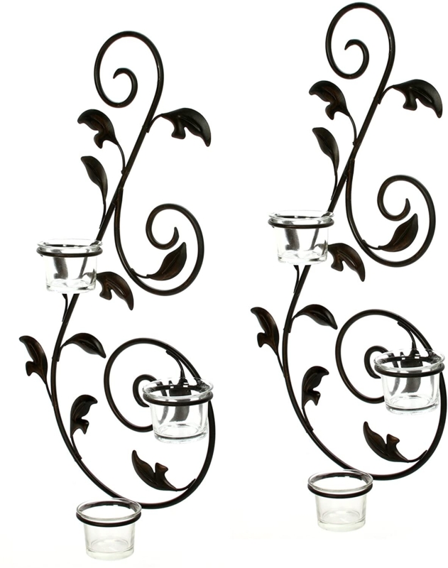 Set of 2 Iron Wall Sconces with Tea Lights