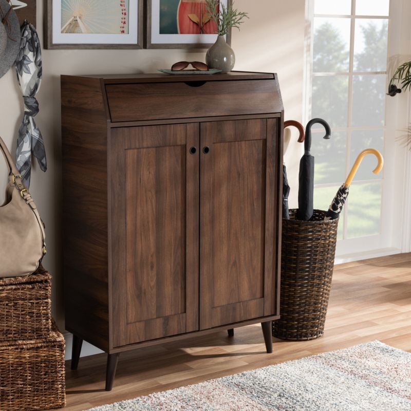 2-Door Wood Entryway 10 Pair Shoe Storage Cabinet