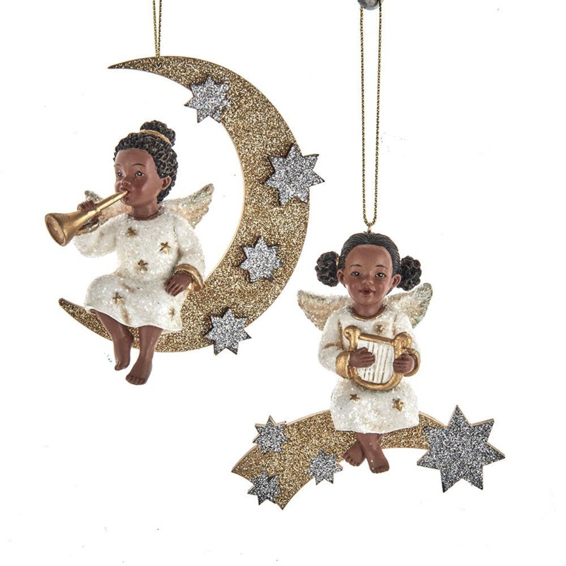 2 Piece German African American Angel Hanging Figurine Ornament Set