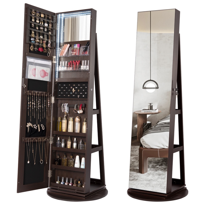 360-Degree Rotating Mirror Jewelry Cabinet