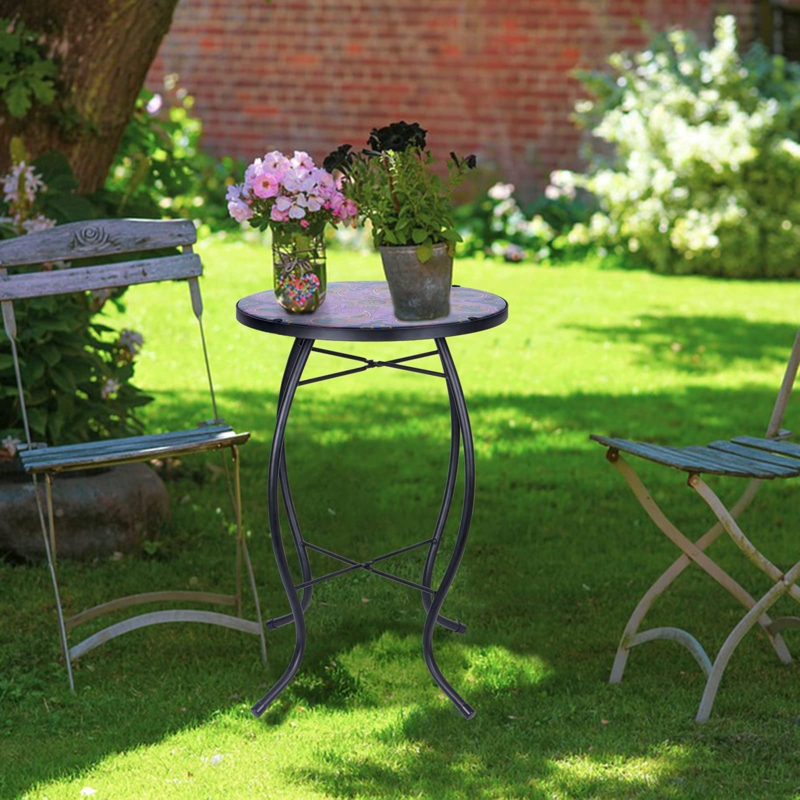 Decorated Glass Patio End Table