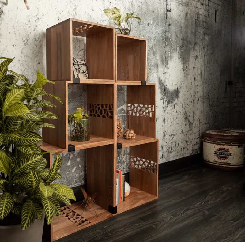 Modular Oak Cube Bookshelf Set