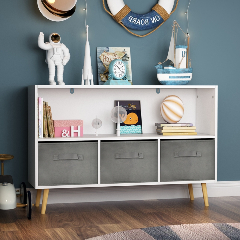 Children's Modern Bookcase with Fabric Storage Bins