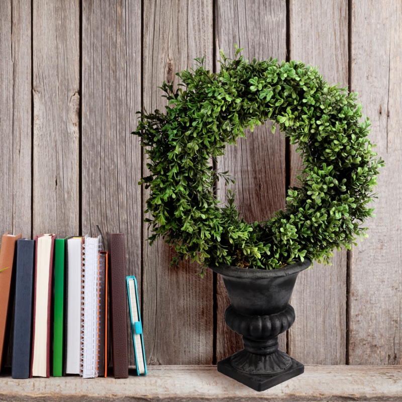 24'' Faux Boxwood Topiary in Stone Urn