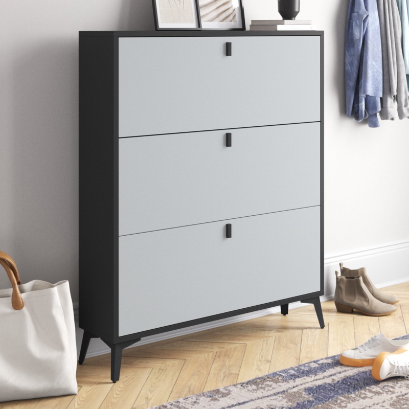 24 Pairs Dark Gray/Off-White Manufactured Wood Shoe Storage Cabinet