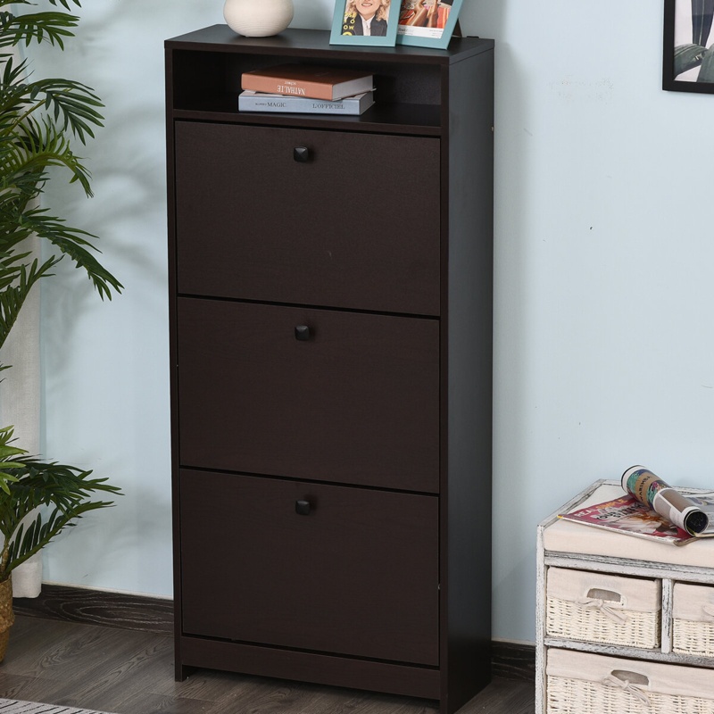 24 Pairs Espresso Manufactured Wood Shoe Storage Cabinet