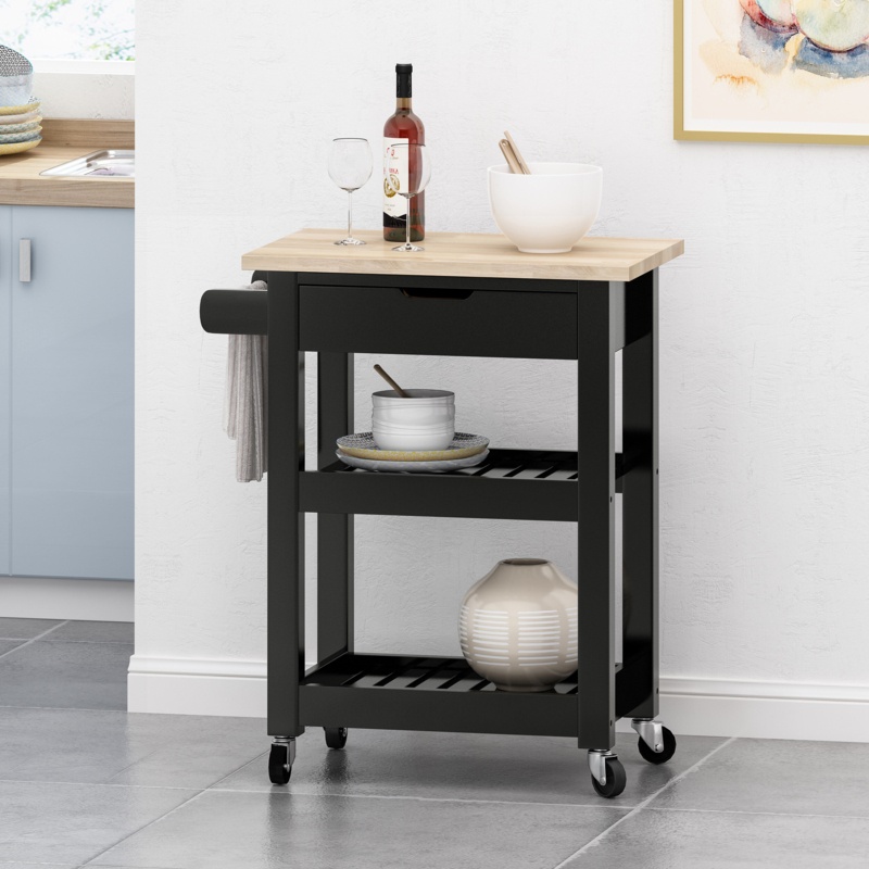 25.5'' Wide Rolling Kitchen Cart with Solid Wood Top