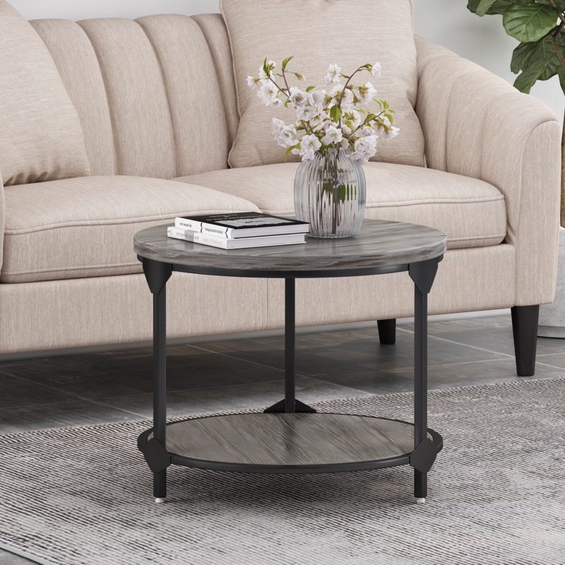 Modern Industrial Coffee Table with Open Shelf