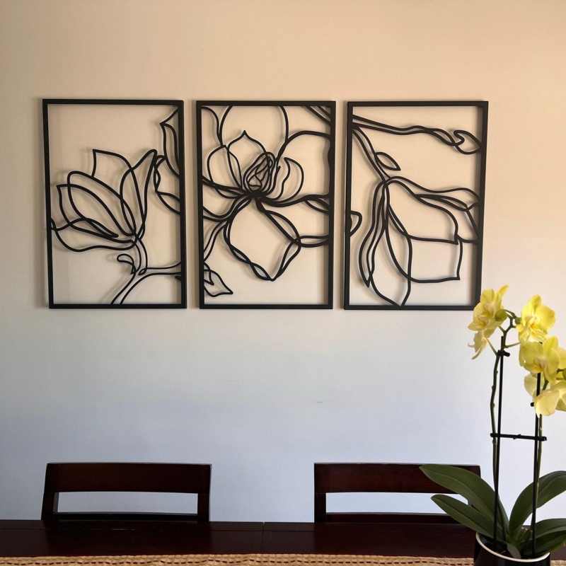 3 Piece Floral Line Metal Wall Décor Set
