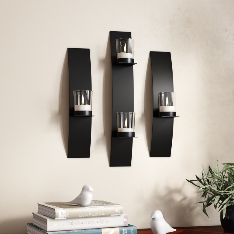 3 Piece Iron and Glass Wall Sconce Set