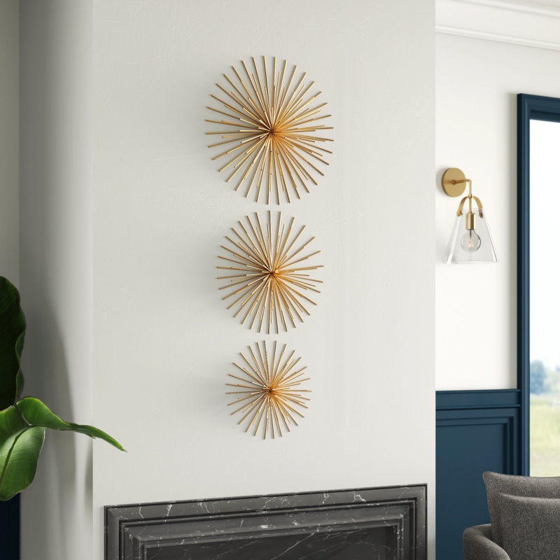 3 Piece Metal 3D Starburst Wall Decor Set 16", 20", 24"W