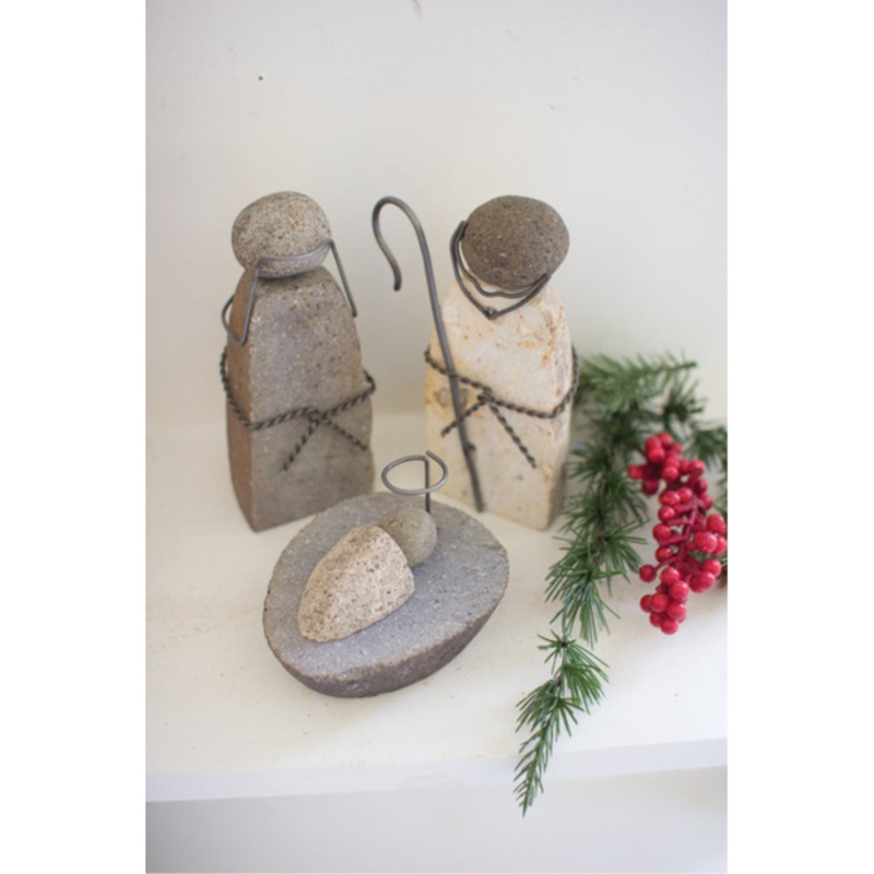 3 Piece River Rock Mary Joseph and Jesus Set
