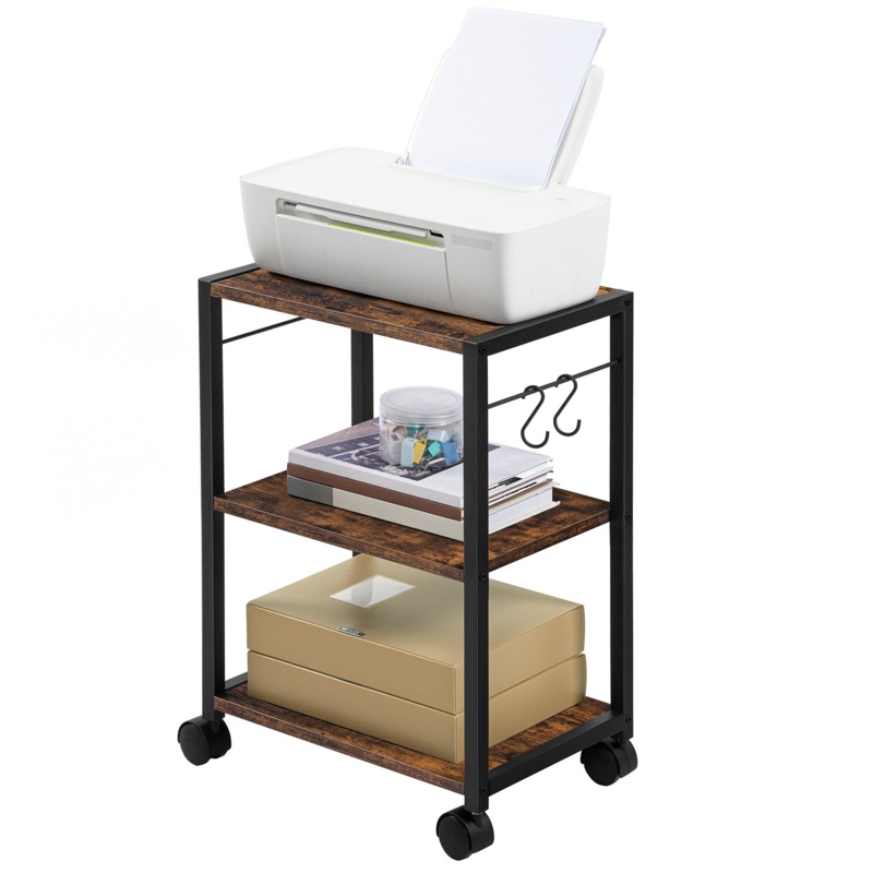 3-Tier Mobile Printer Stand with 2 Hooks