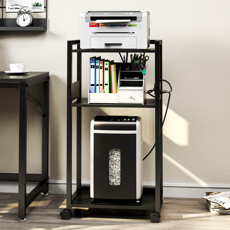 3-Tier Rolling Printer Stand Storage Rack Shelf w/ USB and Power Port