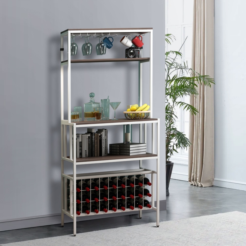 5-Tier Wood and Metal Baker Rack with Wine Rack