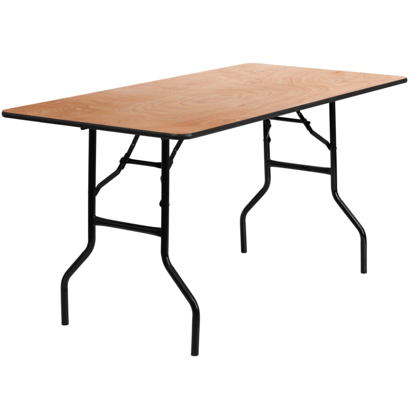 30"x 60" Rectangular Wood Folding Banquet Table with Clear Coated Finished Top