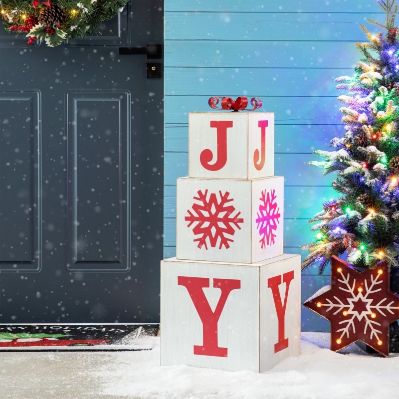 32"H Wooden Christmas Block Wording Porch Sign - JOY
