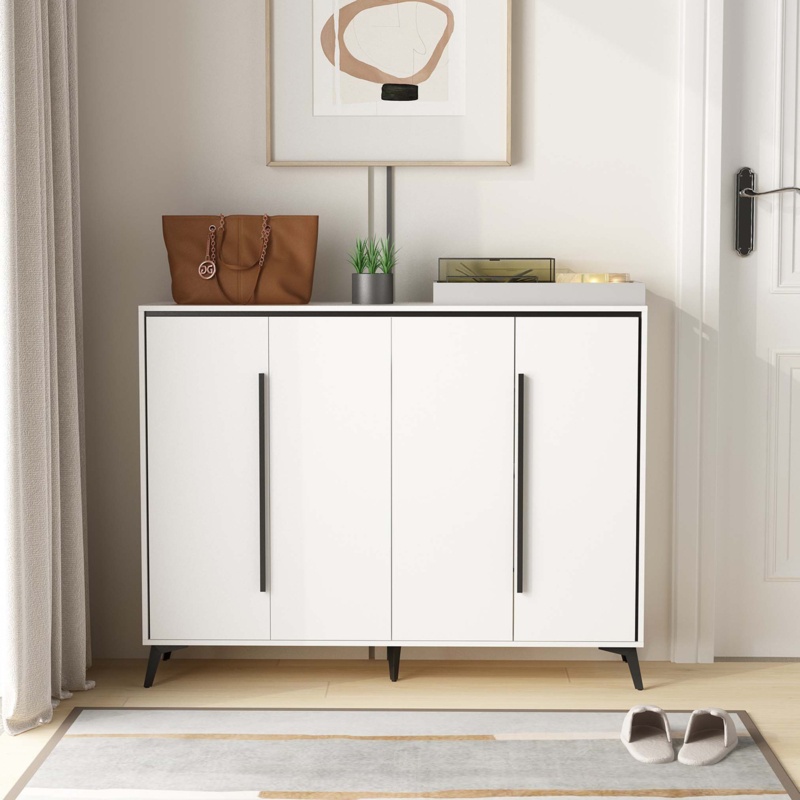 32 Pairs White Manufactured Wood Shoe Storage Cabinet