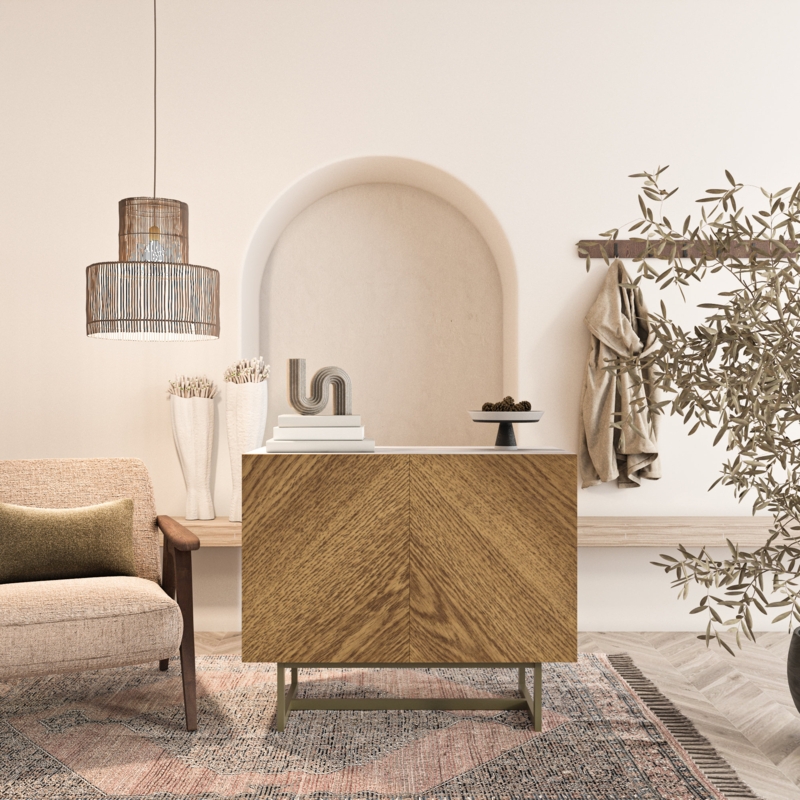Mid-Century Modern Buffet with Herringbone Pattern