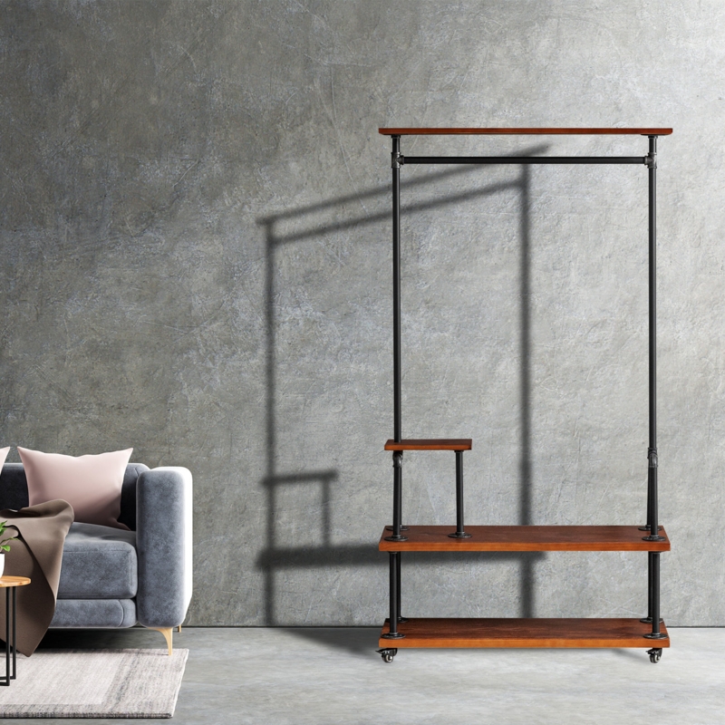Floor-to-Ceiling Coat Hanger with Storage Shelves
