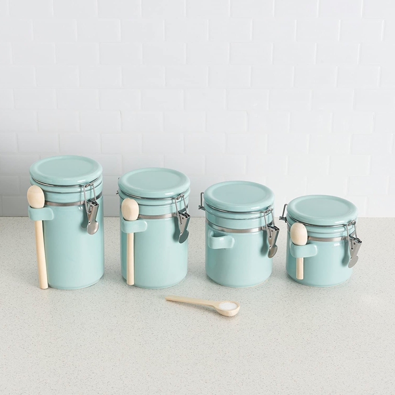 Ceramic Canister Set with Wooden Spoons