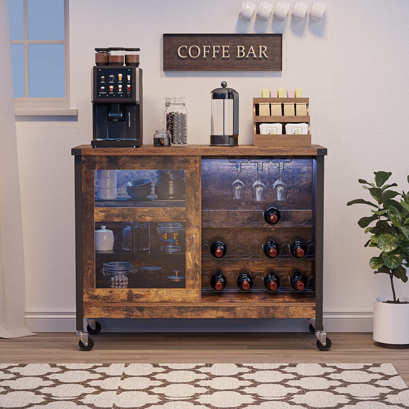Industrial LED Bar Cabinet with Wheels
