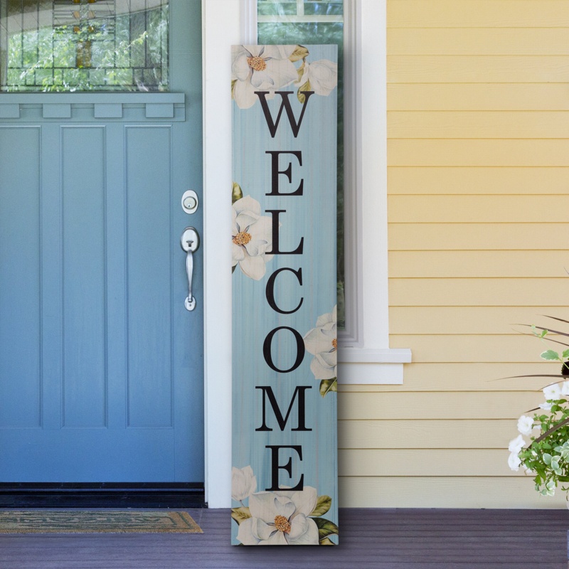 42"H Washed Blue Wooden "WELCOME" Porch Sign