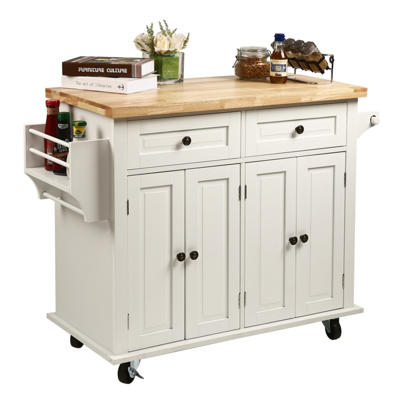 43.3'' Wide Rolling Kitchen Island with Solid Wood Top