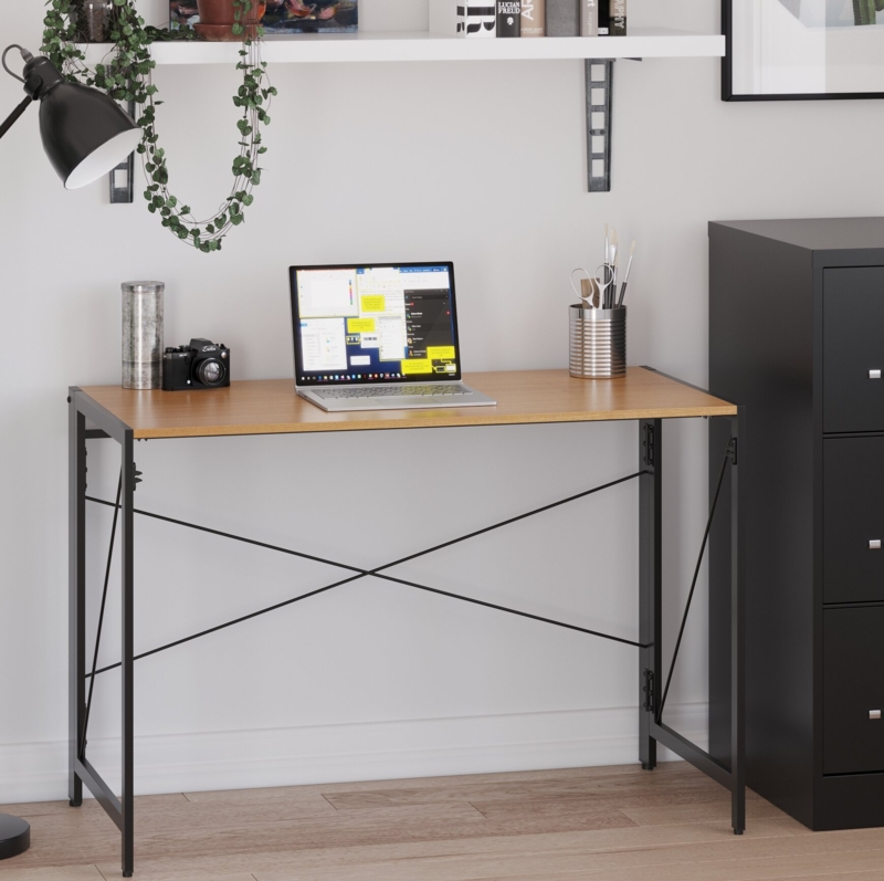 Folding Home Office Desk with Teak Finish