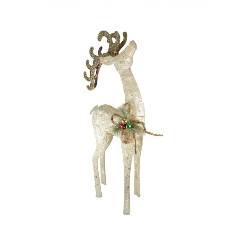 46.5" Lighted Brown and Ivory Reindeer Outdoor Christmas Decoration