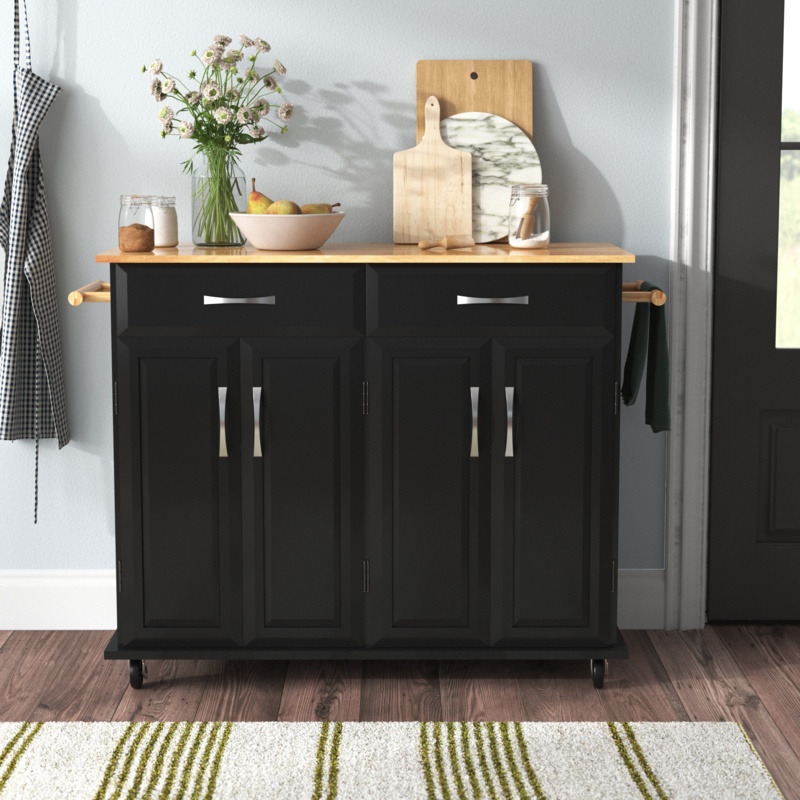 48.1'' Wide Rolling Kitchen Island with Solid Wood Top