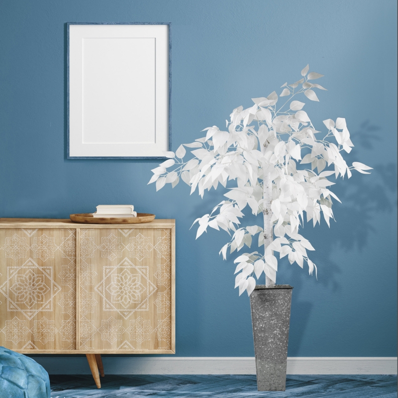 Faux Ficus Plant with Silver Metal Planter