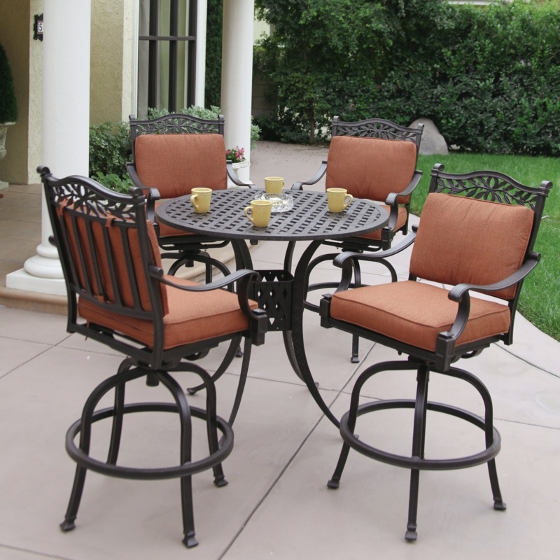 5-Piece Patio Bar Set with Cushions and 42'' Round Bar Table