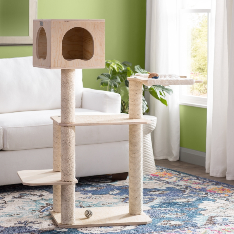 Minimalistic Wooden Cat Tree with Condo