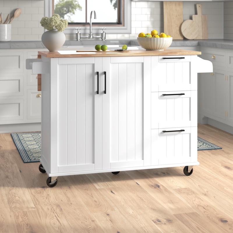 53'' Wide Rolling Kitchen Cart with Solid Wood Top
