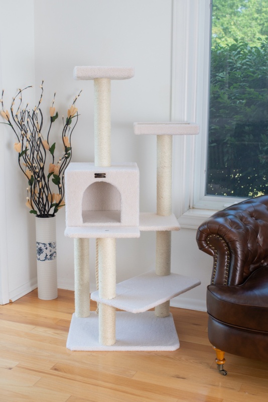 57" Zuckerman Fleece Covered High Real Wood Cat Tree