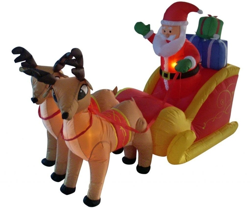 6 ft. Long Santa Sleigh with Two Reindeer Decoration Inflatable