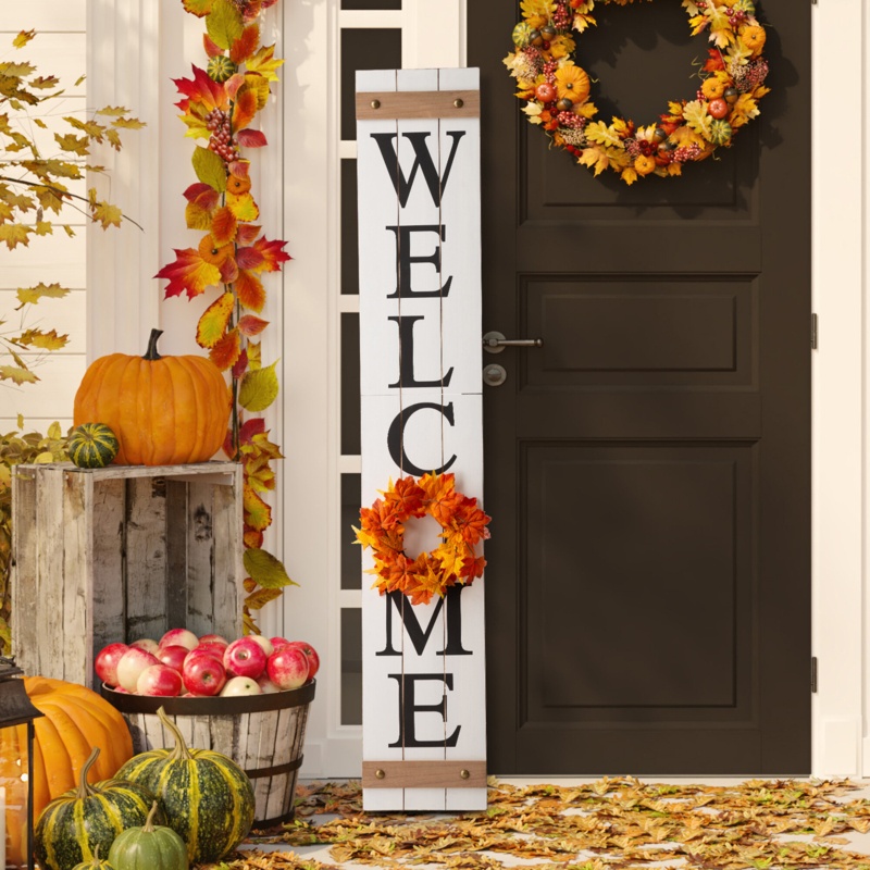 60"H Wooden Welcome Porch Sign, With 4 ChangableWreathes